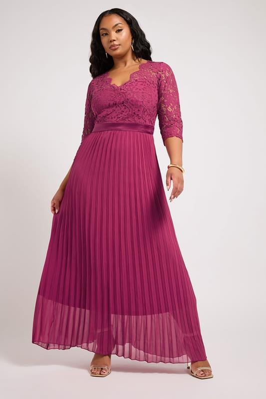 evans YOURS LONDON Curve Pink Lace Wrap Pleated Maxi Dress