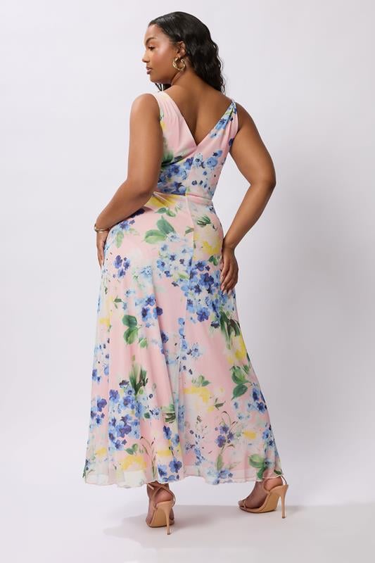 Evans YOURS LONDON Curve Pink Mesh Floral Print Sleeveless Maxi Dress