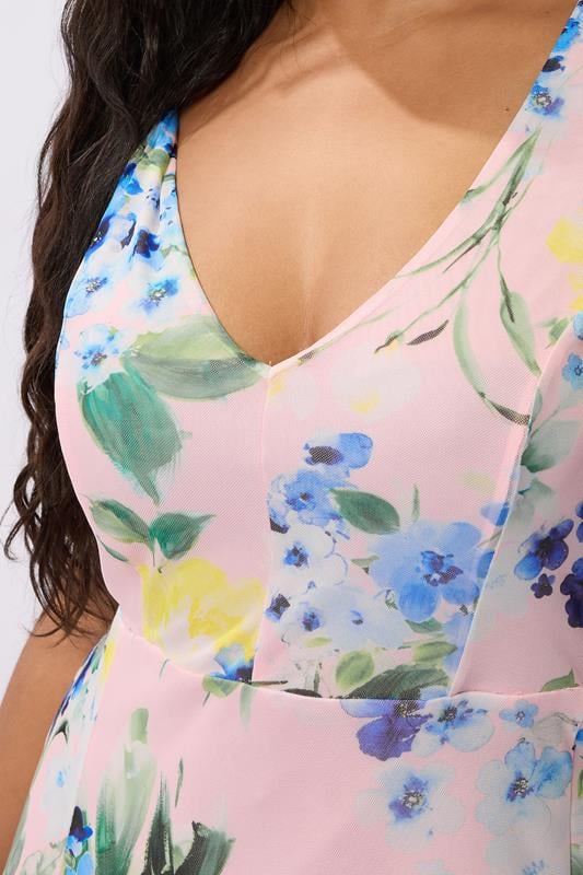 Evans YOURS LONDON Curve Pink Mesh Floral Print Sleeveless Maxi Dress