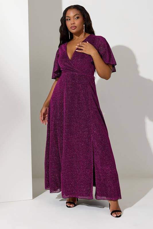 evans YOURS LONDON Curve Pink Metallic Wrap Maxi Dress