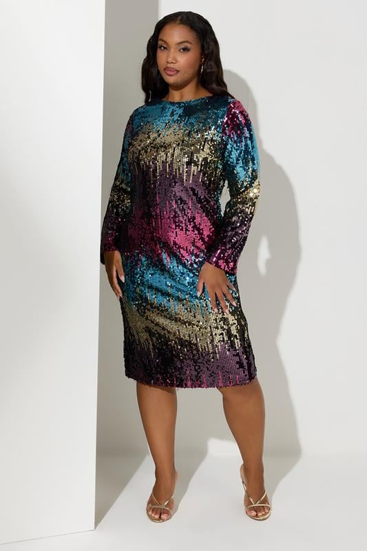 Evans YOURS LONDON Curve Pink & Purple Ombre Sequin Shift Dress