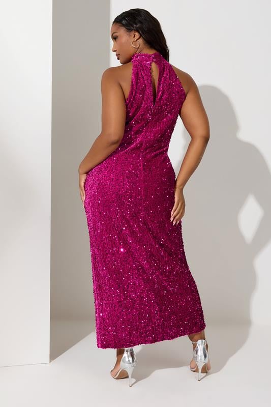 Evans YOURS LONDON Curve Pink Sequin Velvet Maxi Dress