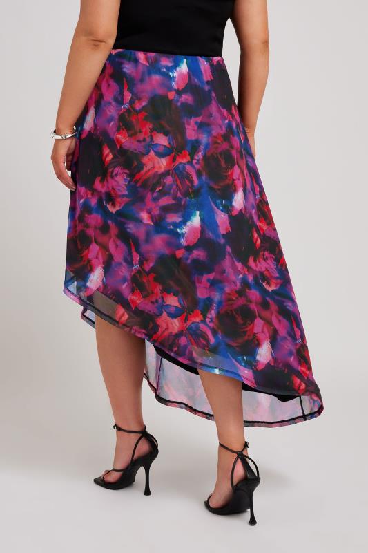 Evans YOURS LONDON Curve Purple Abstract Print Asymmetric Mesh Skirt