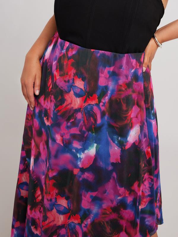 Evans YOURS LONDON Curve Purple Abstract Print Asymmetric Mesh Skirt