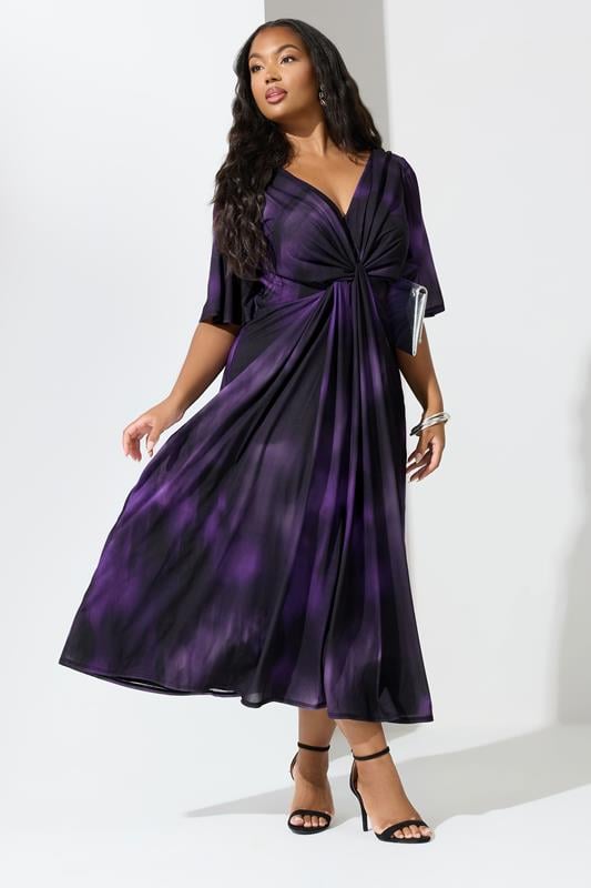 Evans YOURS LONDON Curve Purple Abstract Print Knot Front Maxi Dress