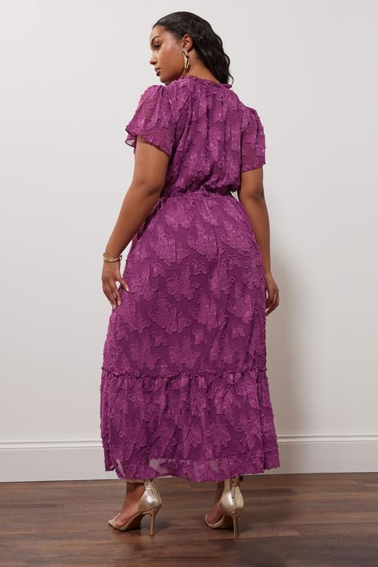 Evans YOURS LONDON Curve Purple Burn Out Jacquard Ruffle Dress