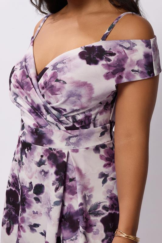 Evans YOURS LONDON Curve Purple Floral Print Cold Shoulder Dress