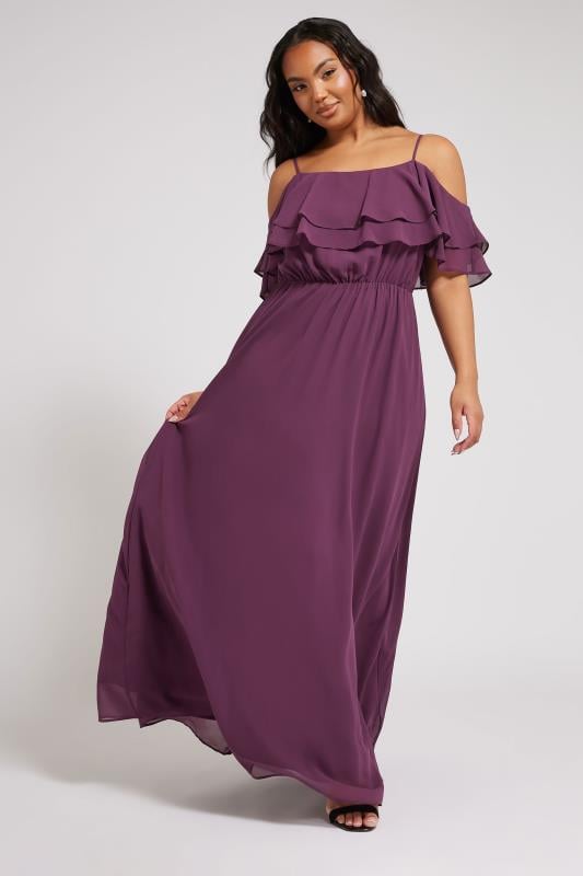 Evans YOURS LONDON Curve Purple Frill Cold Shoulder Maxi Dress