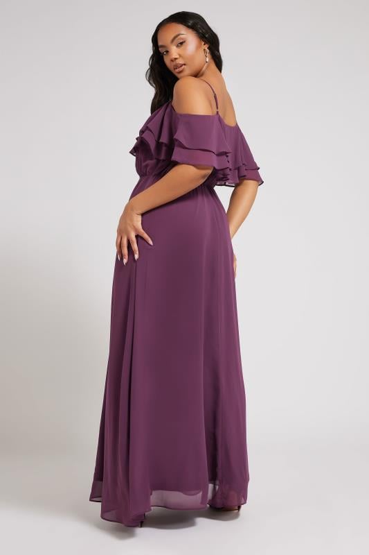 Evans YOURS LONDON Curve Purple Frill Cold Shoulder Maxi Dress