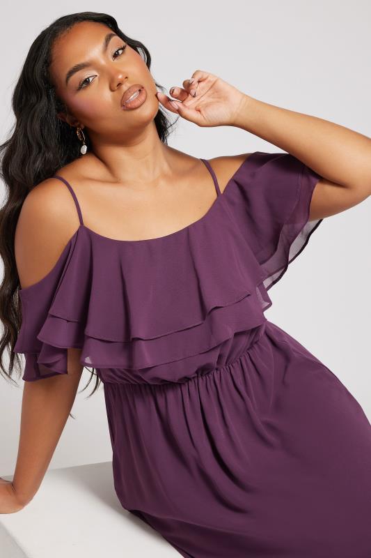 Evans YOURS LONDON Curve Purple Frill Cold Shoulder Maxi Dress