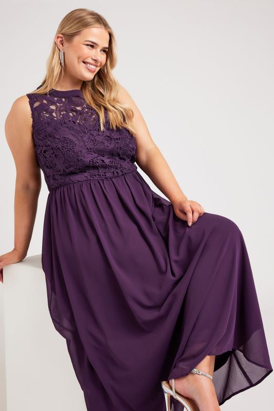 evans YOURS LONDON Curve Purple Lace Bodice Maxi Dress