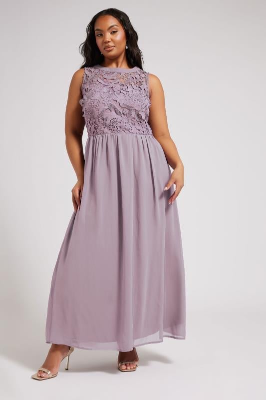 Evans YOURS LONDON Curve Purple Lace Front Chiffon Maxi Dress