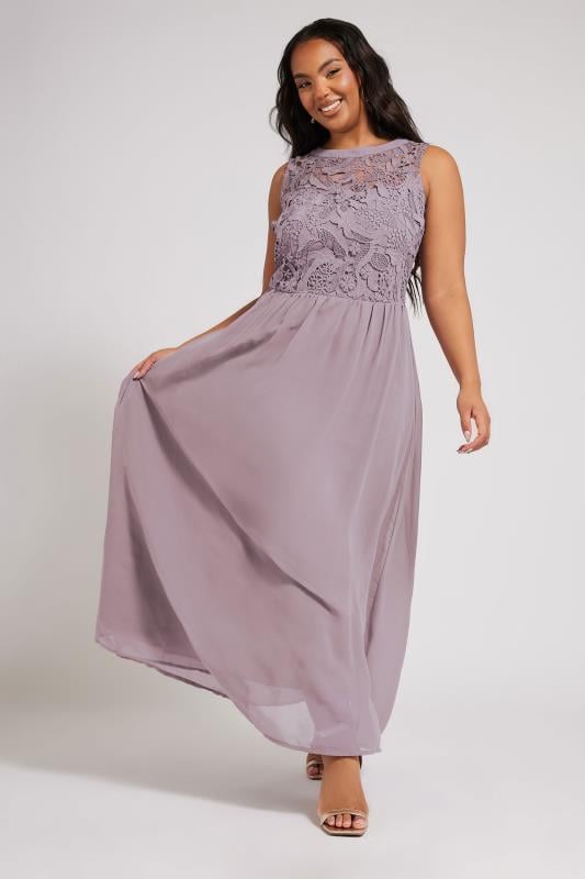evans YOURS LONDON Curve Purple Lace Front Chiffon Maxi Dress