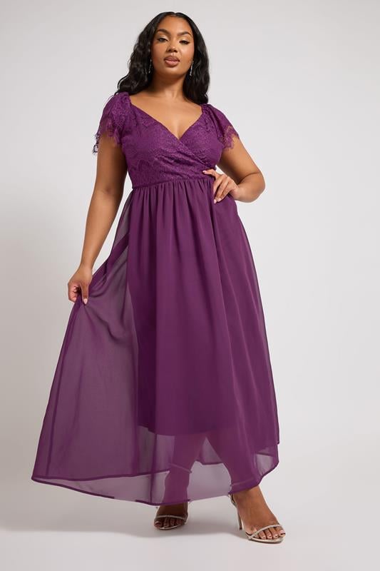 evans YOURS LONDON Curve Purple Lace Wrap Maxi Dress