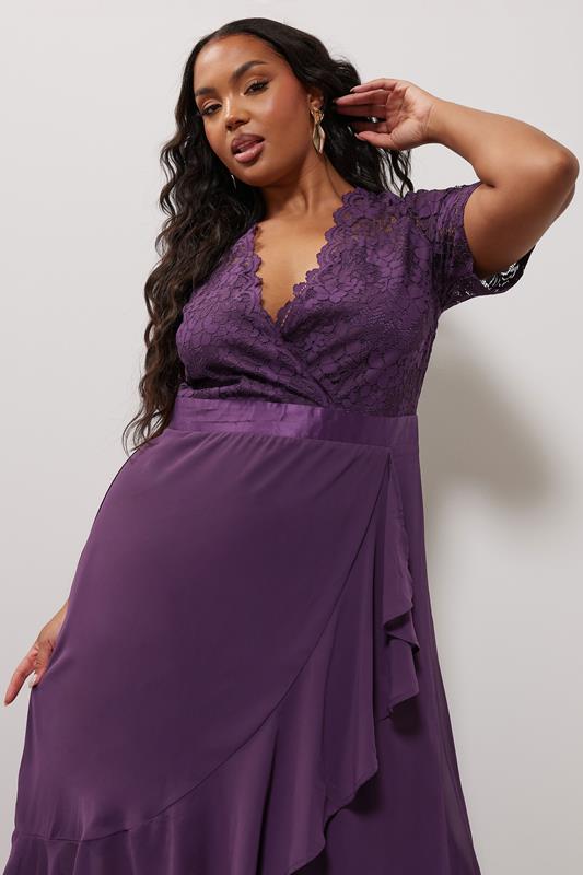 Evans YOURS LONDON Curve Purple Lace Wrap Ruffle Midi Dress