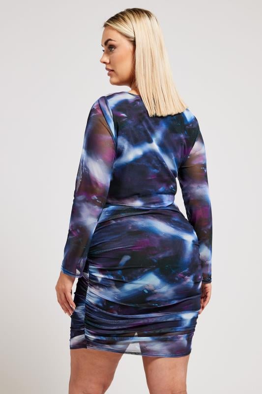 Evans YOURS LONDON Curve Purple Mesh Abstract Print Skirt