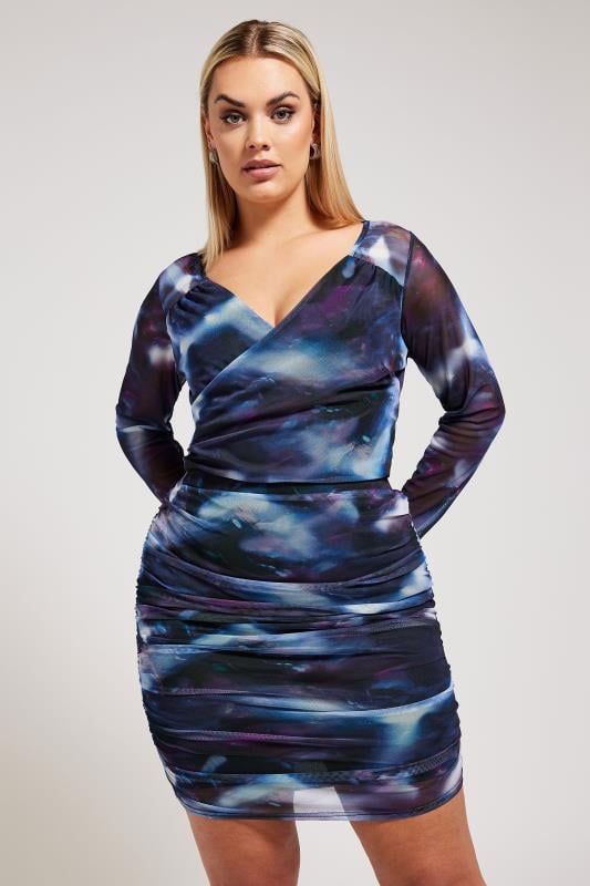 evans YOURS LONDON Curve Purple Mesh Abstract Print Skirt