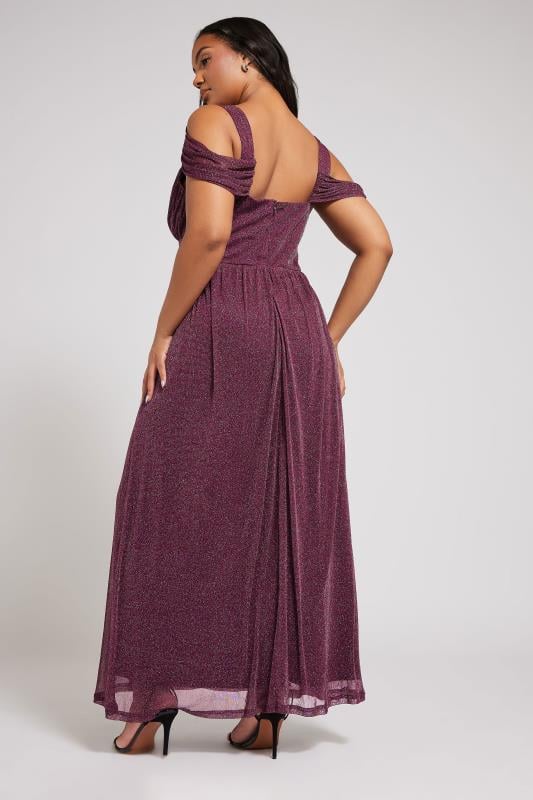 Evans YOURS LONDON Curve Purple Metallic Cold Shoulder Maxi Mesh Dress