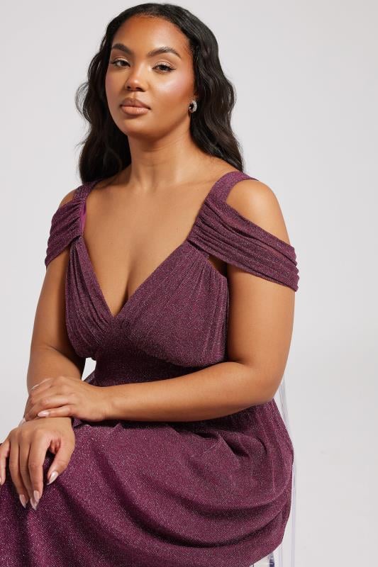 Evans YOURS LONDON Curve Purple Metallic Cold Shoulder Maxi Mesh Dress