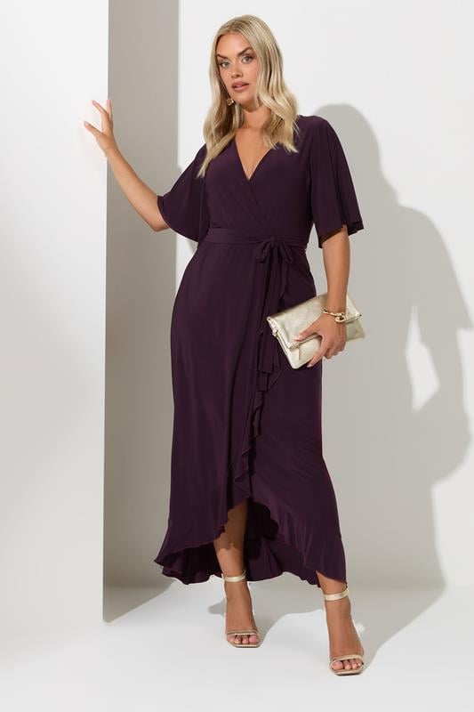 Evans YOURS LONDON Curve Purple Short Sleeve Ruffle Wrap Maxi Dress