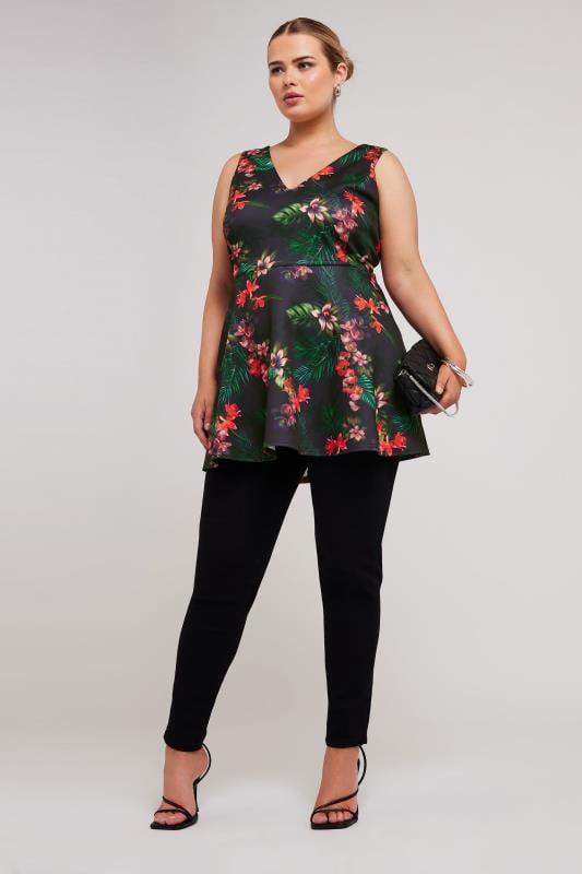 Evans YOURS LONDON Curve Purple Tropical Print Peplum Top