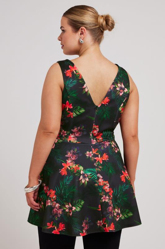 Evans YOURS LONDON Curve Purple Tropical Print Peplum Top