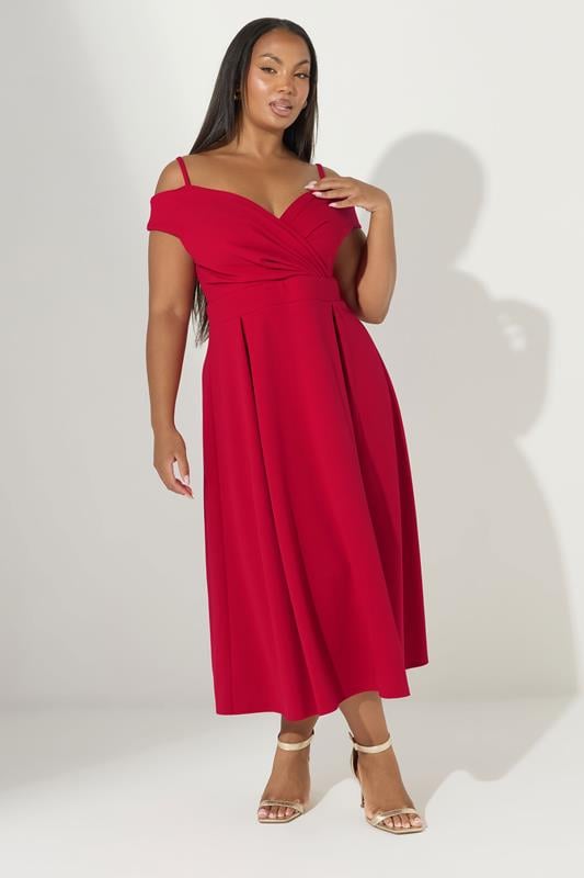 evans YOURS LONDON Curve Red Cold Shoulder Midaxi Dress