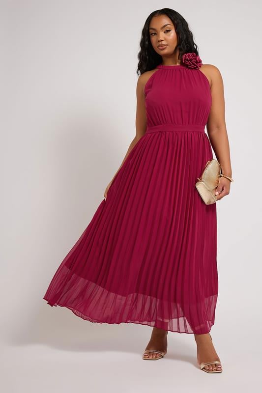 Evans YOURS LONDON Curve Red Corsage Detail Pleated Maxi Dress
