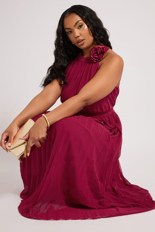 Evans YOURS LONDON Curve Red Corsage Detail Pleated Maxi Dress