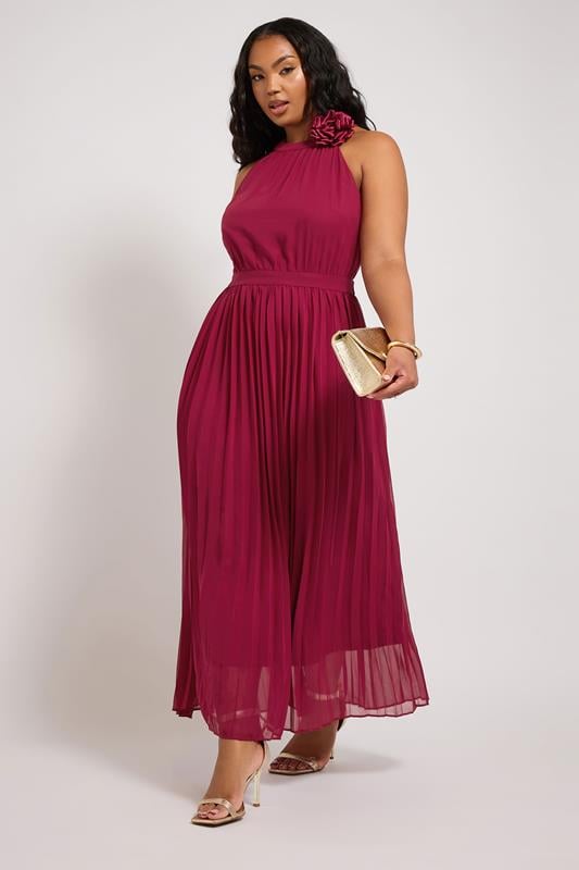 evans YOURS LONDON Curve Red Corsage Detail Pleated Maxi Dress