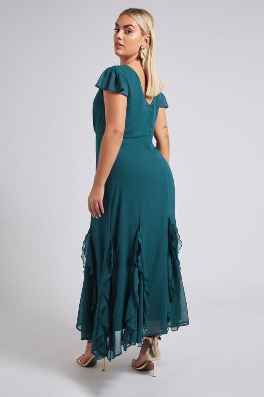 Evans YOURS LONDON Curve Teal Blue Ruffle Godet Hem Maxi Dress