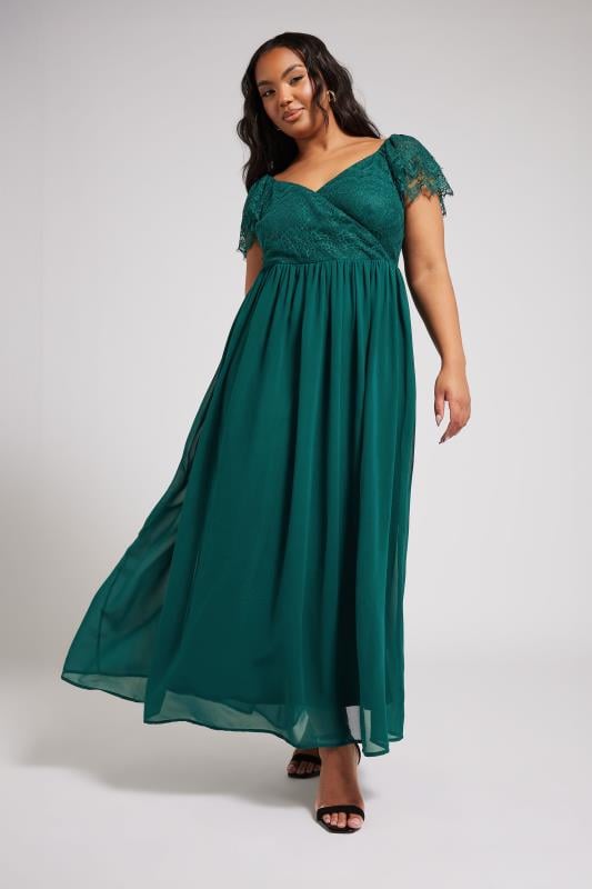 evans YOURS LONDON Curve Teal Green Lace Wrap Maxi Dress