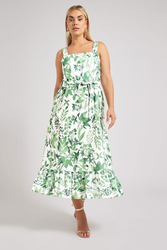 Evans YOURS LONDON Curve White Botanical Leaf Print Linen Look Dress