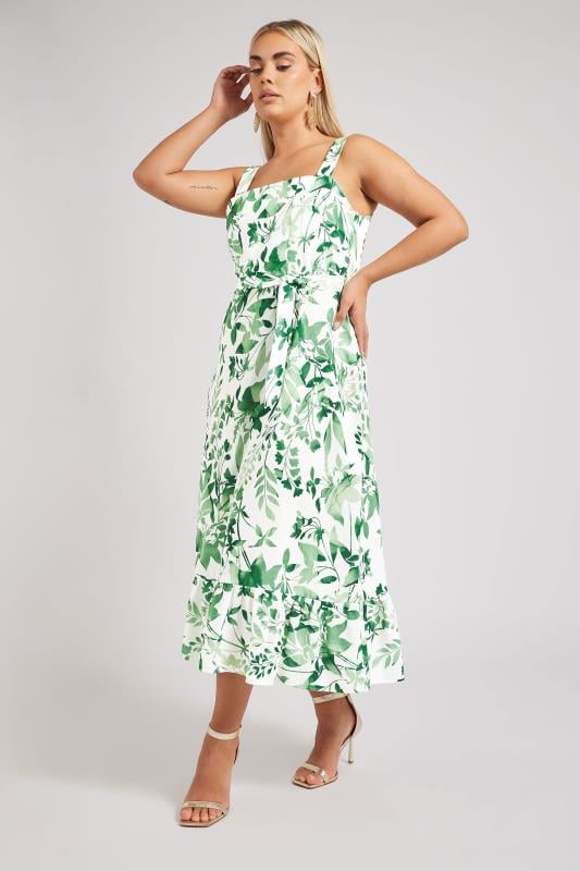 Evans YOURS LONDON Curve White Botanical Leaf Print Linen Look Dress