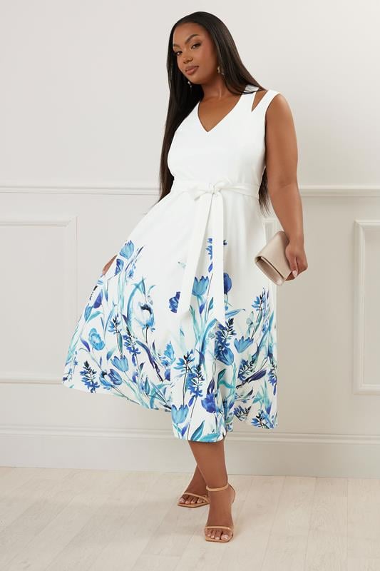 evans YOURS LONDON Curve White Floral Print Midaxi Dress