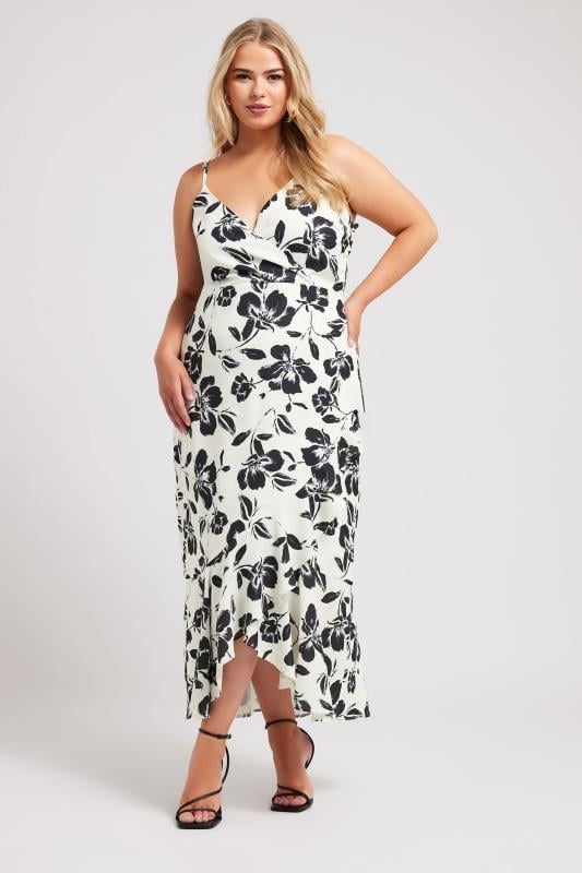Evans YOURS LONDON Curve White Floral Print Ruffle Wrap Dress