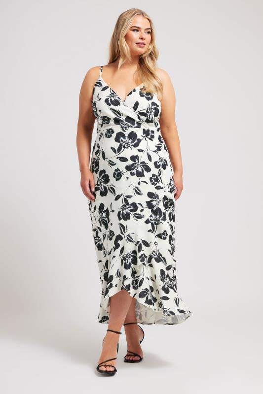 evans YOURS LONDON Curve White Floral Print Ruffle Wrap Dress