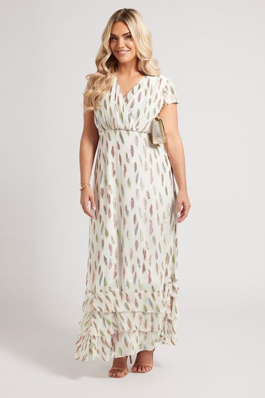 Evans YOURS LONDON Curve White Metallic Dobby Ruffle Maxi Dress