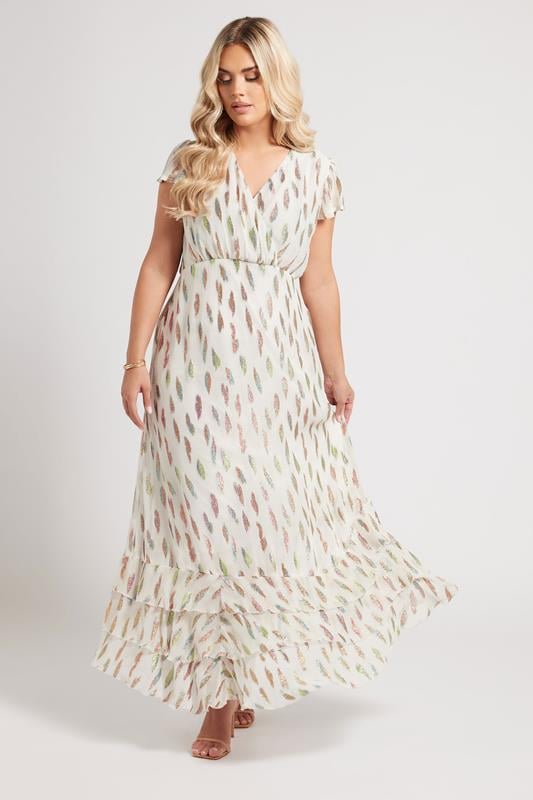 evans YOURS LONDON Curve White Metallic Dobby Ruffle Maxi Dress