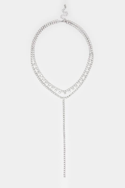 Evans Yours Long Silver Double Layer Diamante Necklace
