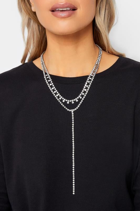 evans Yours Long Silver Double Layer Diamante Necklace