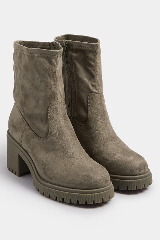 Evans Yours Mocha Brown Faux Suede Stretch Sock Boots In Extra Wide EEE Fit