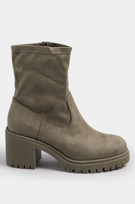 Evans Yours Mocha Brown Faux Suede Stretch Sock Boots In Extra Wide EEE Fit