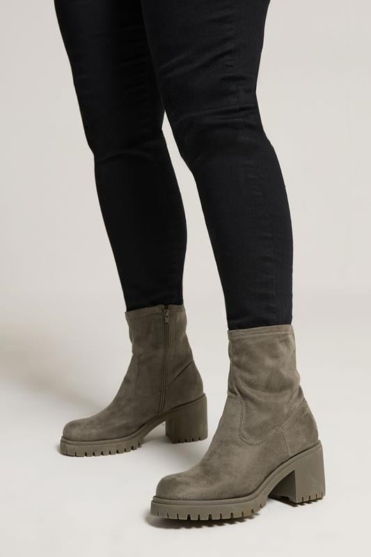 evans Yours Mocha Brown Faux Suede Stretch Sock Boots In Extra Wide EEE Fit