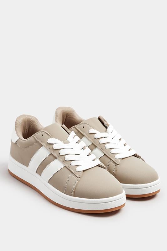 Evans Yours Mocha Brown Padded Lace Up Trainers In Wide E Fit