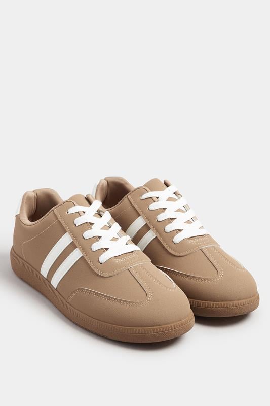 Evans Yours Mocha Brown Retro Stripe Trainers In Extra Wide EEE Fit
