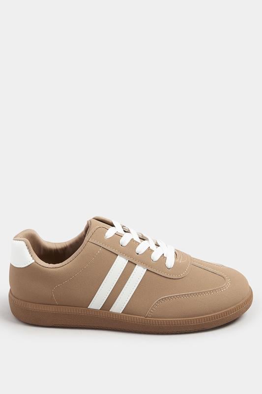 Evans Yours Mocha Brown Retro Stripe Trainers In Extra Wide EEE Fit