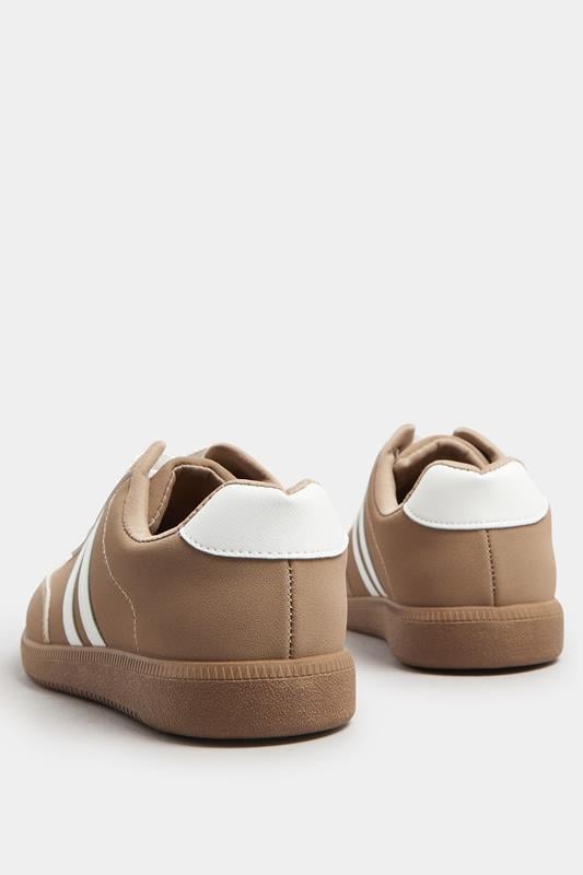 Evans Yours Mocha Brown Retro Stripe Trainers In Extra Wide EEE Fit