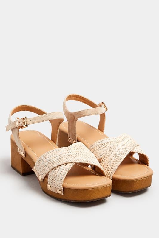 Evans Yours Natural Brown Cross Over Platform Wooden Clog Sandals In Wide E Fit