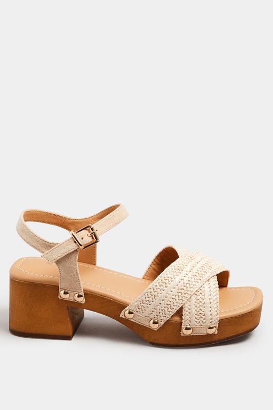 Evans Yours Natural Brown Cross Over Platform Wooden Clog Sandals In Wide E Fit